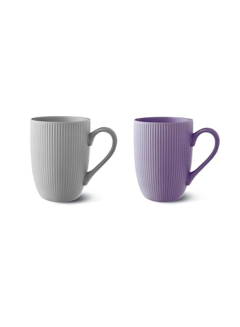 مج (2 قطعة) 350 مل – تصميم مودرن – للمشروبات الساخنة زي القهوة والشاي – آمن للميكرويف ولغسالة ألاطباق (رمادي,بنفسجي) - Image 1