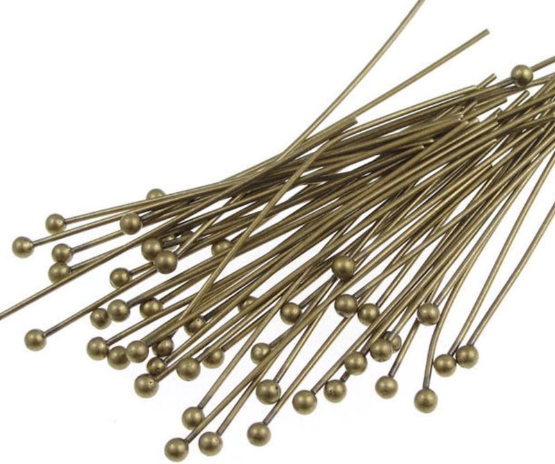 Adabele 100pcs Round Ball Head Pins Headpin 40mm (1.57 Inch) Tarnish Resistant Antique Bronze Plated Brass(Wire 0.8mm/20 Gauge) for DIY Craft Jewelry Making CF45-40 - Image 1