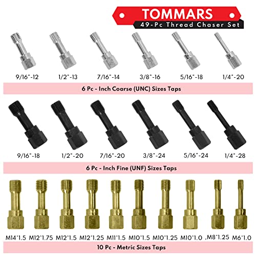 TOMMARS 49-Piece Thread Chaser Set Repair Kit, UNC UNF & Metric with Taps, Dies, and Thread Files for Rethreading and Restoration - Image 3