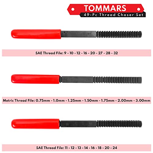 TOMMARS 49-Piece Thread Chaser Set Repair Kit, UNC UNF & Metric with Taps, Dies, and Thread Files for Rethreading and Restoration - Image 4