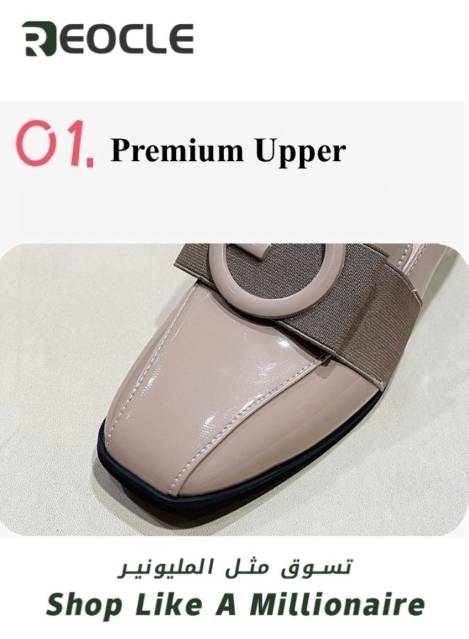 REOCLE Women's Platform Loafers Chunky Closed Toe Low Block Heels Work Pumps Comfortable Round Toe Dress Wedding Shoes Leather Shoes - Image 5