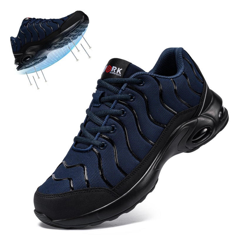 LARNMERN Steel Toe Shoes for Men Lightweight Puncture Proof Safety Toe Tennis Sneakers Breathable Slip Resistant Work Shoe Comfort(10,Navy Blue,LSE31270) - Image 1