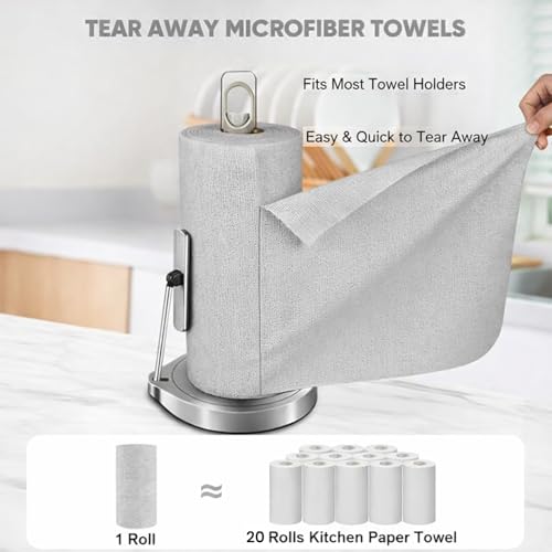 MAXOSHINE Microfiber Cleaning Cloth - 20 Pulls Washable Kitchen Towel Roll | 25 X 25 Cm Reusable Kitchen Towel | Non-Woven Tear-Away Kitchen Cleaning Towels for Car Utensils Glass & Surfaces - Image 3