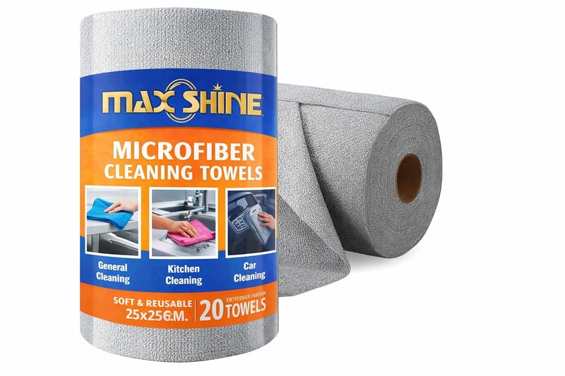 MAXOSHINE Microfiber Cleaning Cloth - 20 Pulls Washable Kitchen Towel Roll | 25 X 25 Cm Reusable Kitchen Towel | Non-Woven Tear-Away Kitchen Cleaning Towels for Car Utensils Glass & Surfaces - Image 1