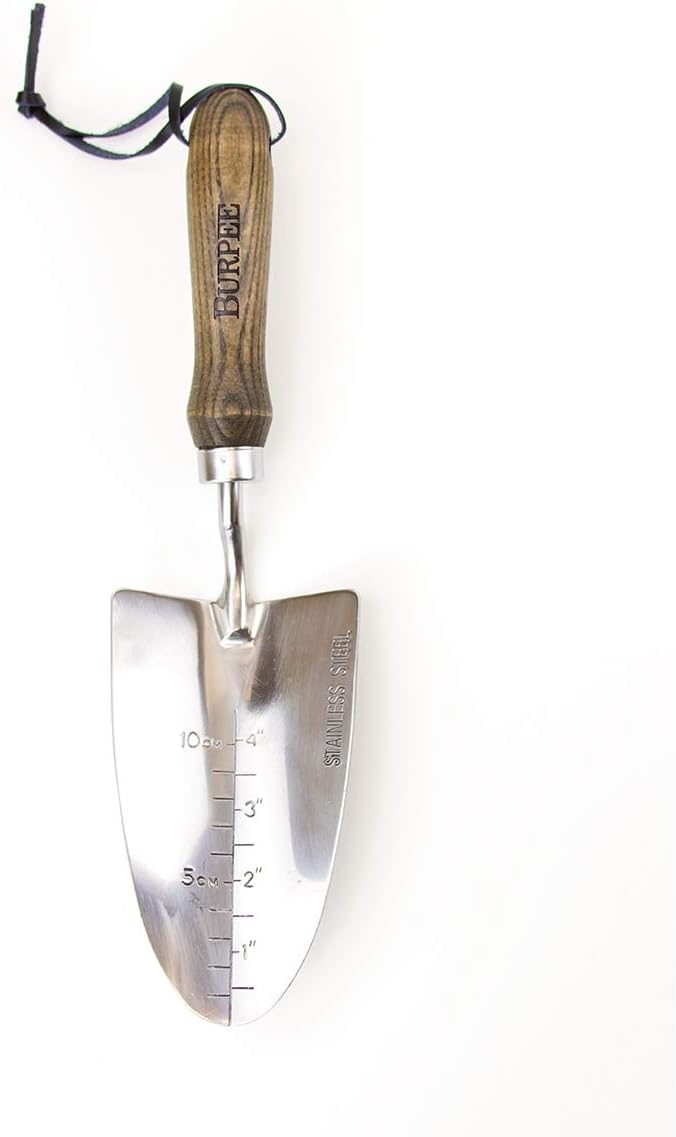 Burpee 13" Stainless Steel Trowel | Durable Long Lasting Garden Tool | Leather Wrist Strap 5" Handle, 10 Year Warranty - Image 1