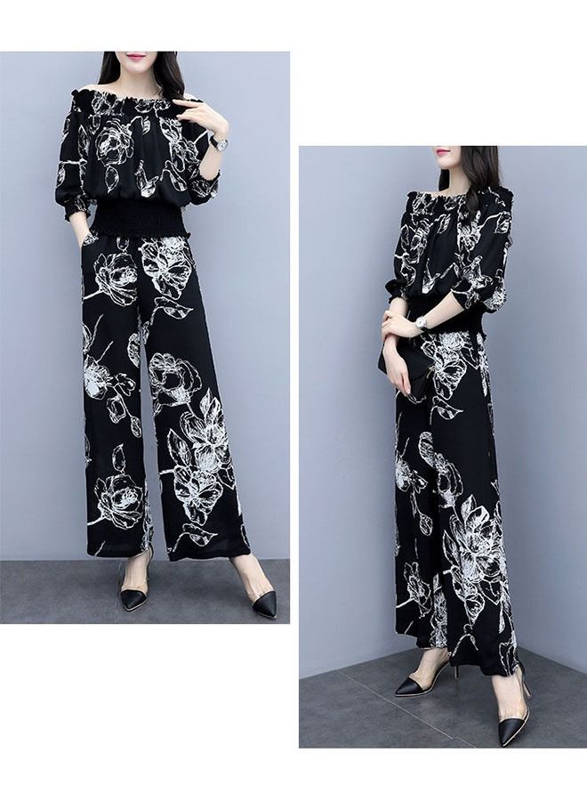 ZCM-HAPPY Fashion Ladies Casual Suit One Shoulder Top Wide Leg Pants Set  - Image 4