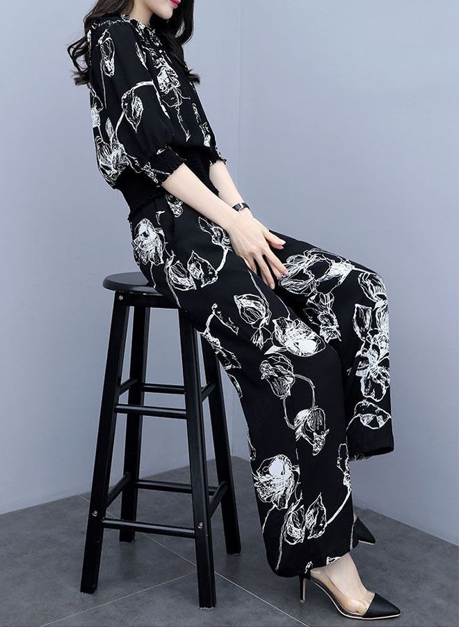 ZCM-HAPPY Fashion Ladies Casual Suit One Shoulder Top Wide Leg Pants Set  - Image 3