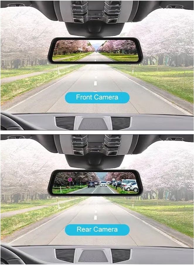 شو وو كاميرا مرآة الرؤية الخلفية مع Carplay وAndroid Auto، كاميرا لوحة القيادة الأمامية والخلفية بدقة 1080 بكسل مقاس 9.66 بوصة مع التحكم الصوتي، والرؤية الليلية، ومراقبة وقوف السيارات، ومساعدة الرجوع للخلف، وبطاقة مجانية 128 جيجابايت للسيارات والشاحنات - Image 5