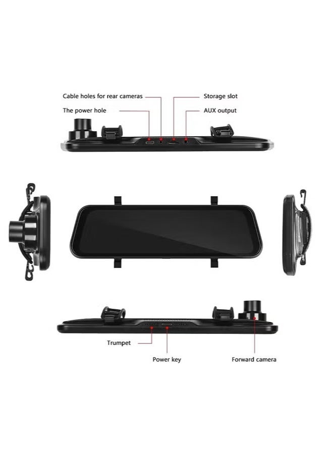 شو وو كاميرا مرآة الرؤية الخلفية مع Carplay وAndroid Auto، كاميرا لوحة القيادة الأمامية والخلفية بدقة 1080 بكسل مقاس 9.66 بوصة مع التحكم الصوتي، والرؤية الليلية، ومراقبة وقوف السيارات، ومساعدة الرجوع للخلف، وبطاقة مجانية 128 جيجابايت للسيارات والشاحنات - Image 3