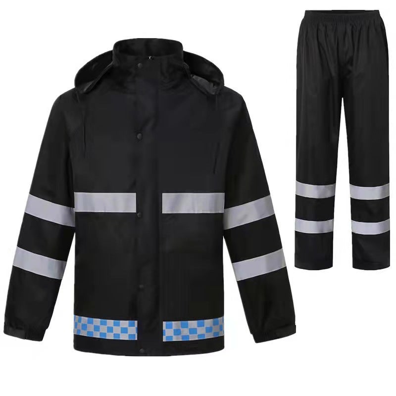Reflective Raincoat Pants Set for Men - Thickened Full Body Rainproof Gear Black PVC suit 