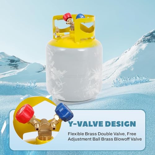 FAHKNS Refrigerant Recovery Tank 50 LB with 1/4 SAE Y-Valve Liquid/Vapor Reclaim Tank AC Freon Recovery Tank Refrigerant Recovery Cylinder Tank Reusable Cylinder Tank Without Float Switch Gray Yellow - Image 3