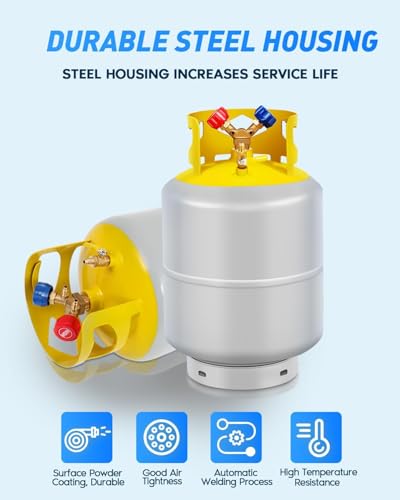 FAHKNS Refrigerant Recovery Tank 50 LB with 1/4 SAE Y-Valve Liquid/Vapor Reclaim Tank AC Freon Recovery Tank Refrigerant Recovery Cylinder Tank Reusable Cylinder Tank Without Float Switch Gray Yellow - Image 4
