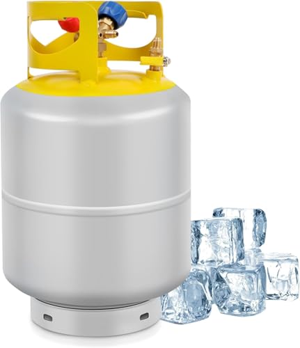 FAHKNS Refrigerant Recovery Tank 50 LB with 1/4 SAE Y-Valve Liquid/Vapor Reclaim Tank AC Freon Recovery Tank Refrigerant Recovery Cylinder Tank Reusable Cylinder Tank Without Float Switch Gray Yellow - Image 1