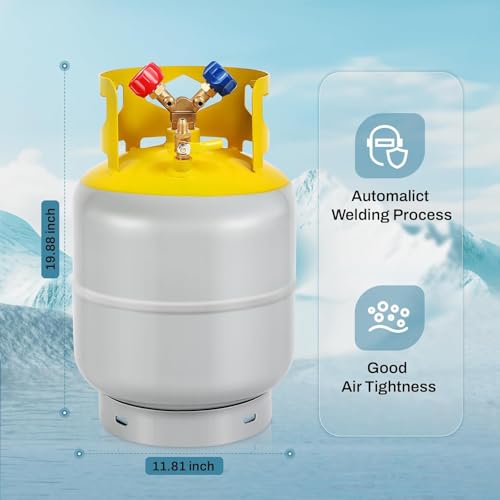 FAHKNS Refrigerant Recovery Tank 50 LB with 1/4 SAE Y-Valve Liquid/Vapor Reclaim Tank AC Freon Recovery Tank Refrigerant Recovery Cylinder Tank Reusable Cylinder Tank Without Float Switch Gray Yellow - Image 2