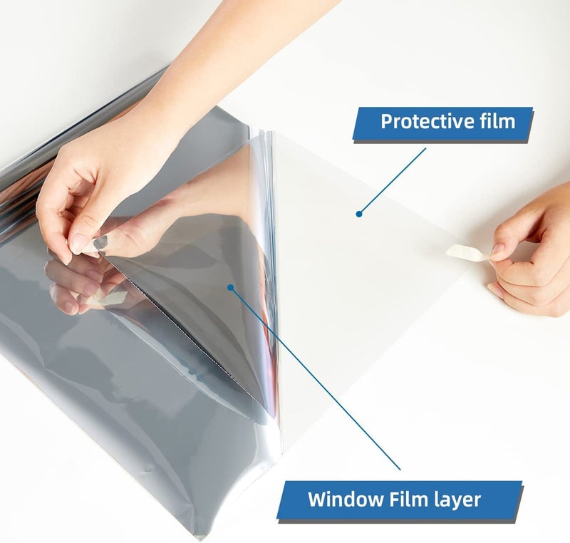 HOME13 Window Film Self Adheisve Daytime Privacy Window Sun Blocking Heat Control Window Glass Film for Home/Office (20X72 Inch, Dark Silver Blue Window Film)-Self-Adhesive - Image 5