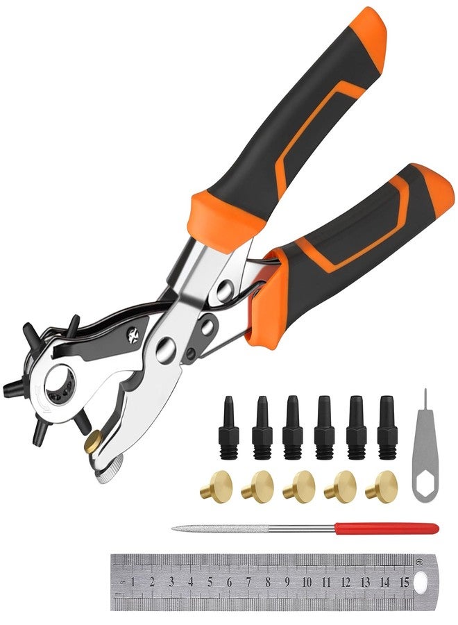Diyife Heavy Duty Revolving Punch Plier Kit, Diyife Leather Hole Punch Set with 5 Replaceable Base, 6 Punching Head, Multi-Size for Belts, Watch Bands, Saddles, Rubber, Craft Projects or DIY Home - Image 1