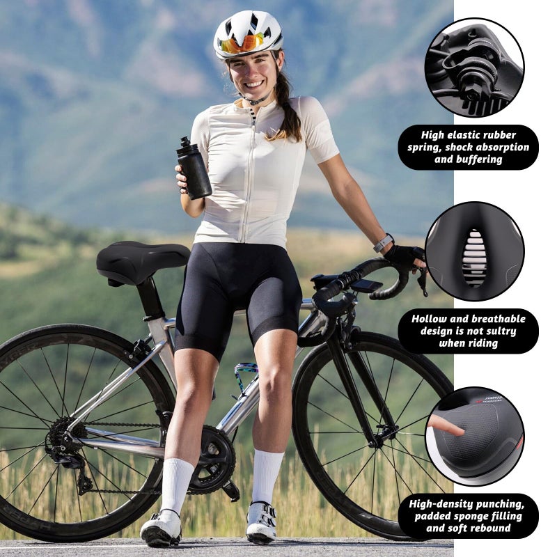 JLNGTHONG Bike Seat Cushion, Comfort Wide Bike Saddles with Dual Shock Absorption Balls for Men Women, Bicycle Seat Replacement Accessory Fit for Mountain or Road Bikes - Image 4