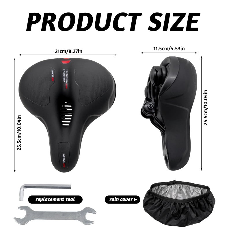 JLNGTHONG Bike Seat Cushion, Comfort Wide Bike Saddles with Dual Shock Absorption Balls for Men Women, Bicycle Seat Replacement Accessory Fit for Mountain or Road Bikes - Image 2