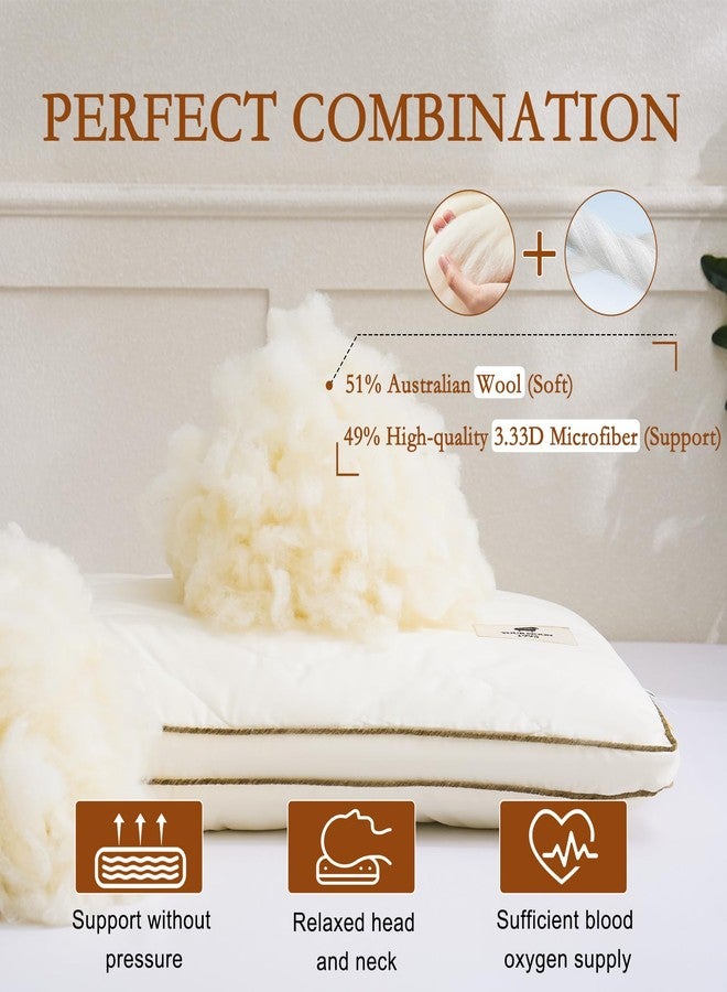 YOUR MOON Soft Organic Wool Pillow Queen, Flat & Thin Wool Pillow for Sleeping, Low-Loft Bed Pillows for Back and Stomach Sleepers, Breathable Soft Cotton Cover(Off White) - Image 2