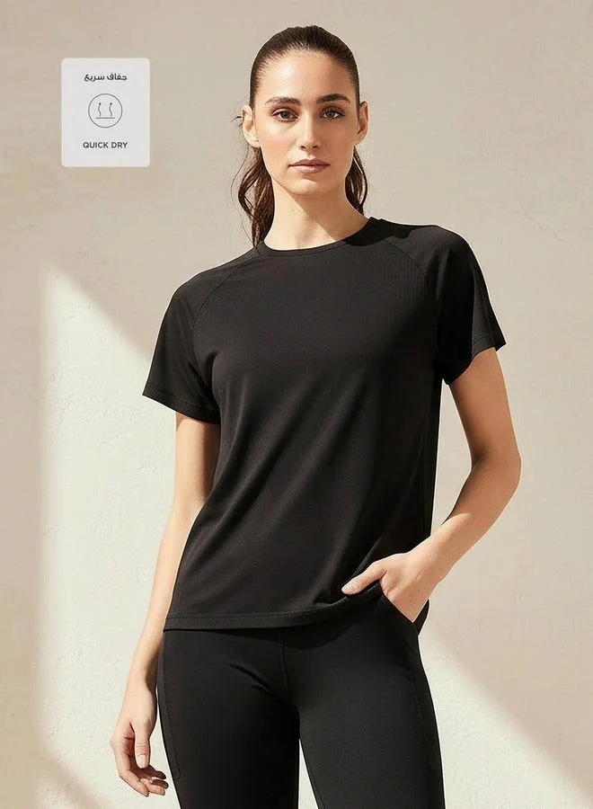 Splash Active BLACK Women 4-Way Stretch Jacquard T-shirt for Women | Best Price UAE