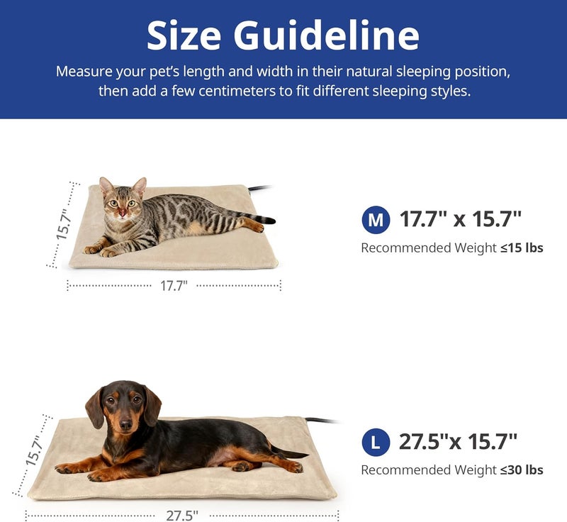 NICREW Pet Heating Pad for Dogs and Cats, Heated Cat Bed with Steel-Wrapped Cord and Soft Fleece Cover, 17.7 x 15.7 Inches, 30 Watts - Image 4