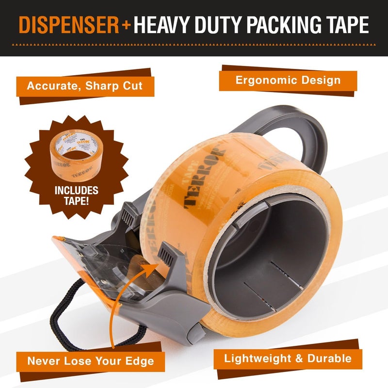 Tape Terror Clear Packing Tape with Dispenser (1 Roll) – Heavy Duty, Refillable, Compatible with Standard 2” Wide Rolls - Image 2