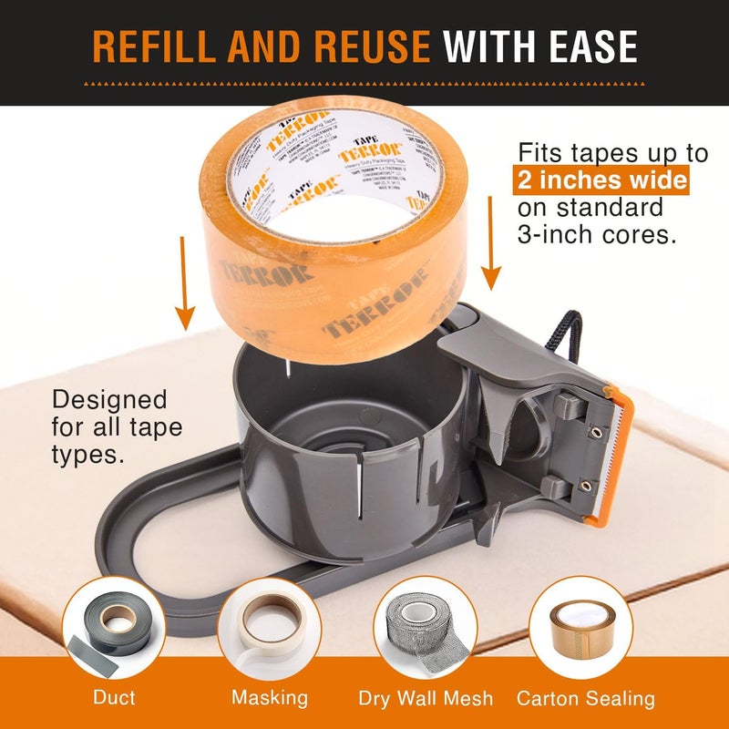 Tape Terror Clear Packing Tape with Dispenser (1 Roll) – Heavy Duty, Refillable, Compatible with Standard 2” Wide Rolls - Image 4