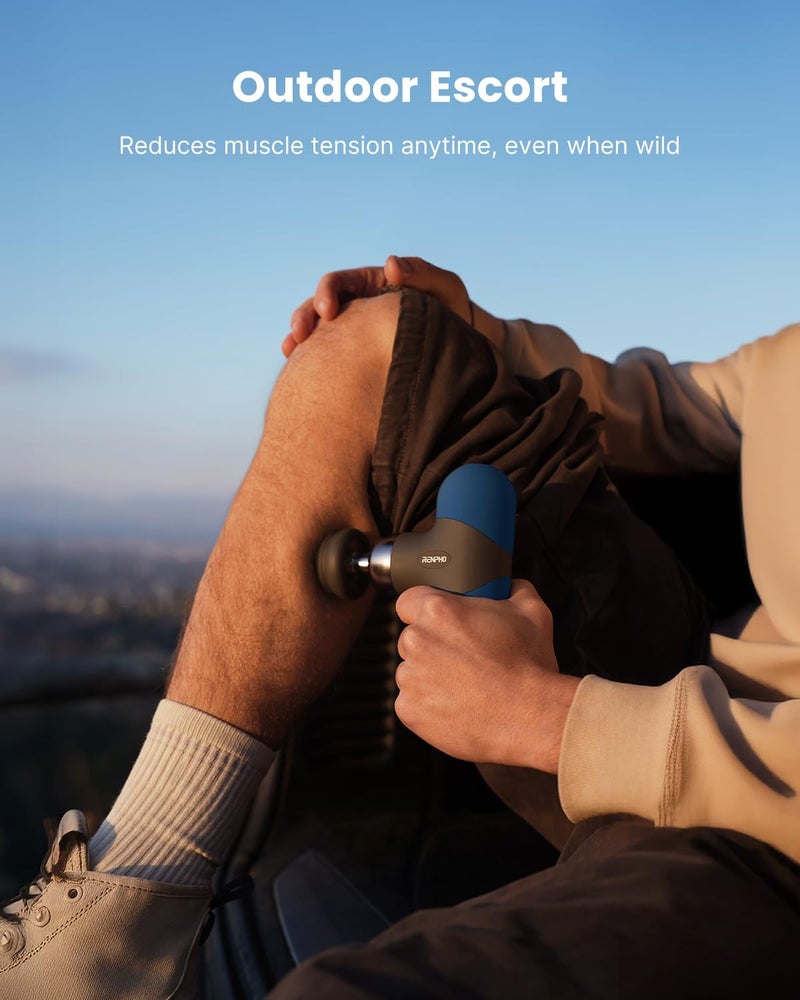 RENPHO Mini Thermal Massage Gun with Heat Portable Deep Tissue Percussion Massager Color Silicone Sleeves Travel Size with Carry Case Aegean Blue - Image 3