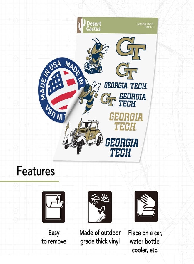 Desert Cactus Georgia Tech Sticker Yellow Jackets GT Institute of Technology Vinyl Decals Laptop Water Bottle Car Scrapbook Sheet T2 (Type 2) - Image 4