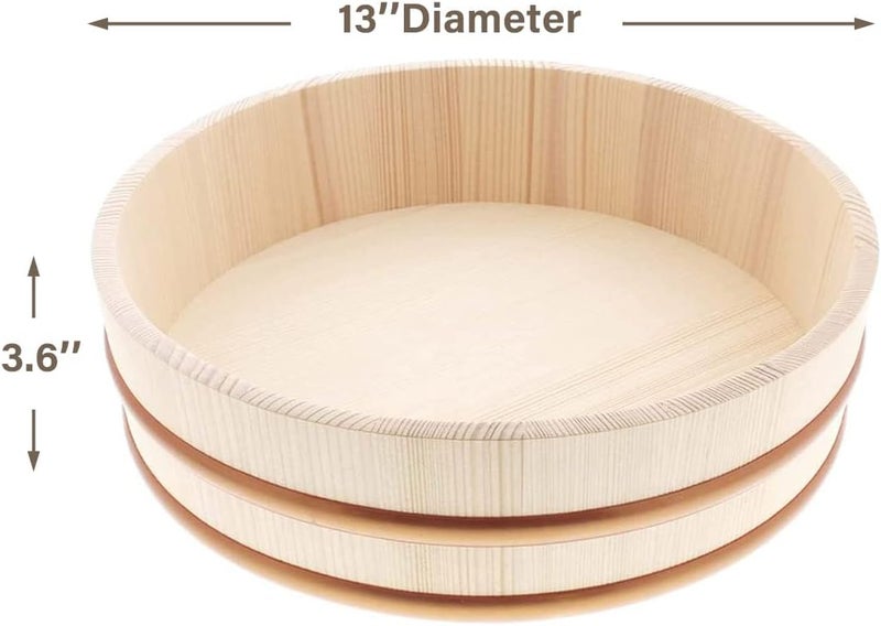 TIKUSAN Wooden Hangiri Sushi Rice Mixing Tub PP Band Made in Japan Sushi Rice Bowl Sushi Oke (13") - Image 3