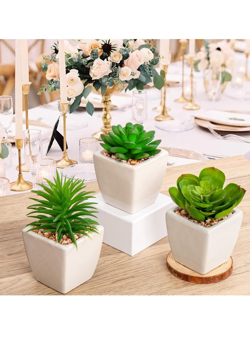 Decorative Mini Artificial Succulents Plants In White Ceramic Pot Household Potted Plants For Home Bathroom Bookshelf Tables 3Pcs - Image 1