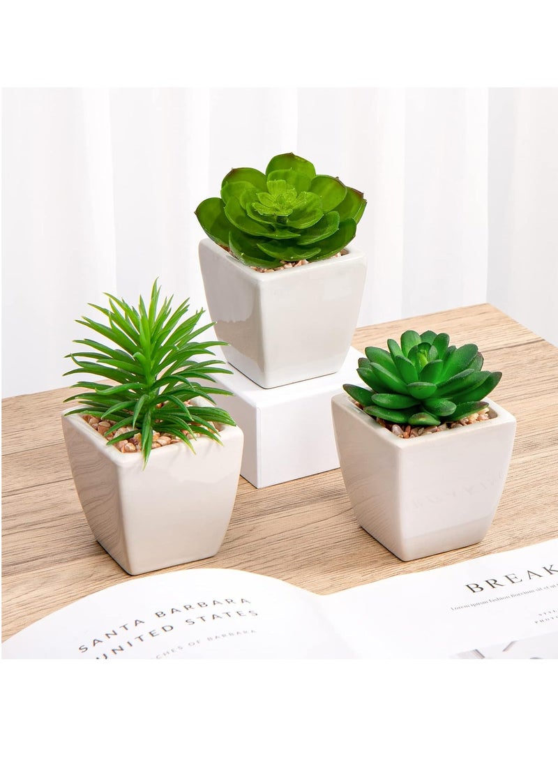 Decorative Mini Artificial Succulents Plants In White Ceramic Pot Household Potted Plants For Home Bathroom Bookshelf Tables 3Pcs - Image 2