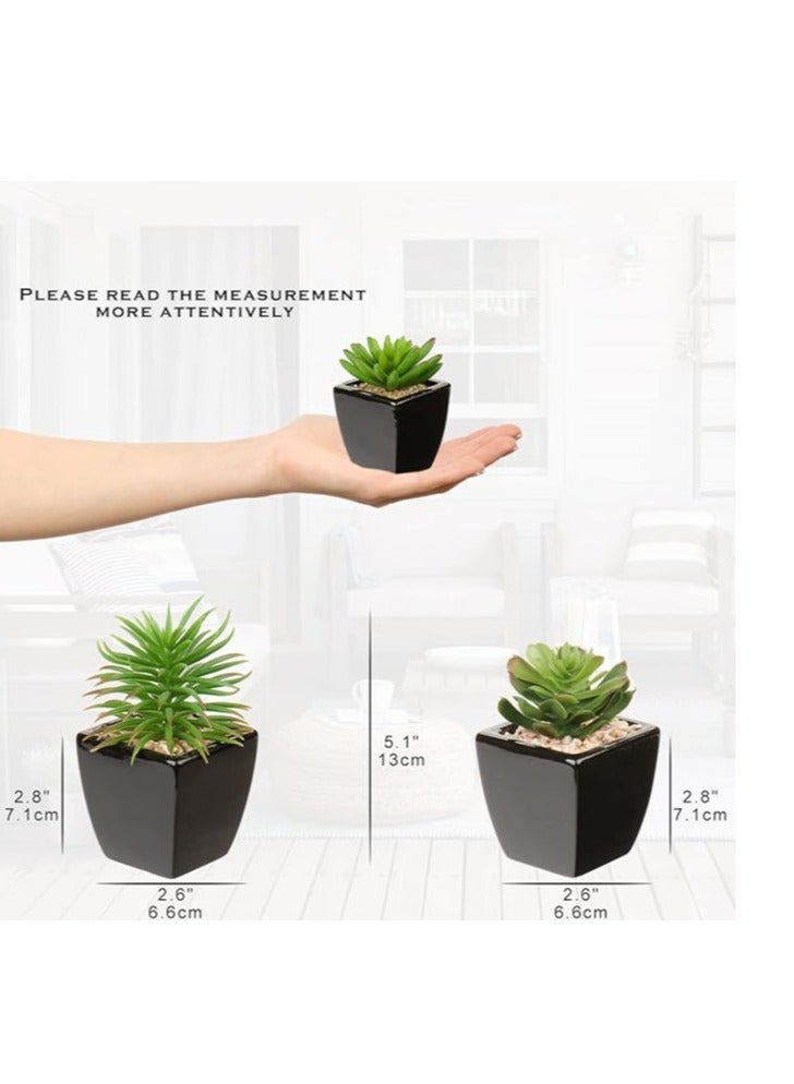 Decorative Mini Artificial Succulents Plants In White Ceramic Pot Household Potted Plants For Home Bathroom Bookshelf Tables 3Pcs - Image 3