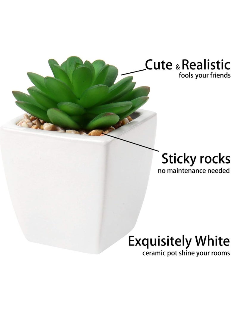 Decorative Mini Artificial Succulents Plants In White Ceramic Pot Household Potted Plants For Home Bathroom Bookshelf Tables 3Pcs - Image 4