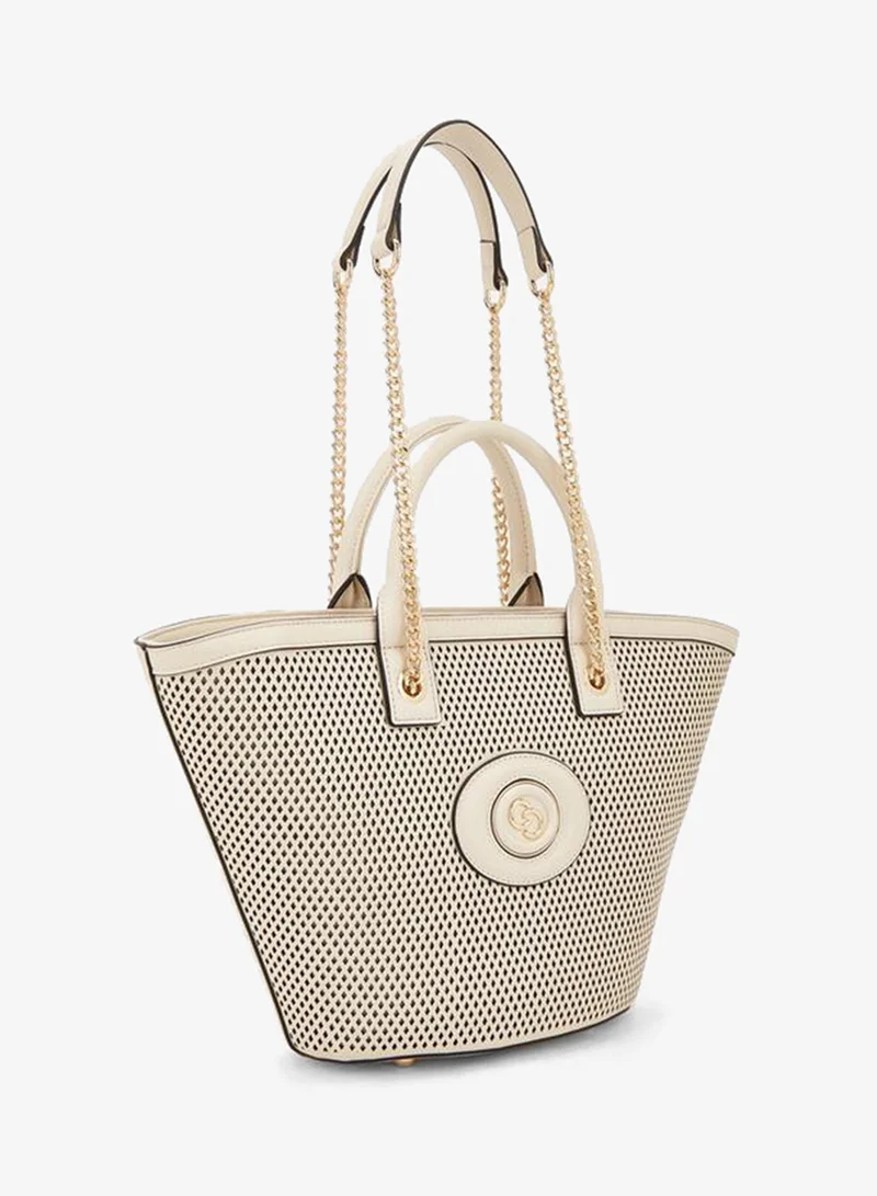 Celeste IVORY Textured Tote Bag With Chain Strap for Women | Best Price UAE