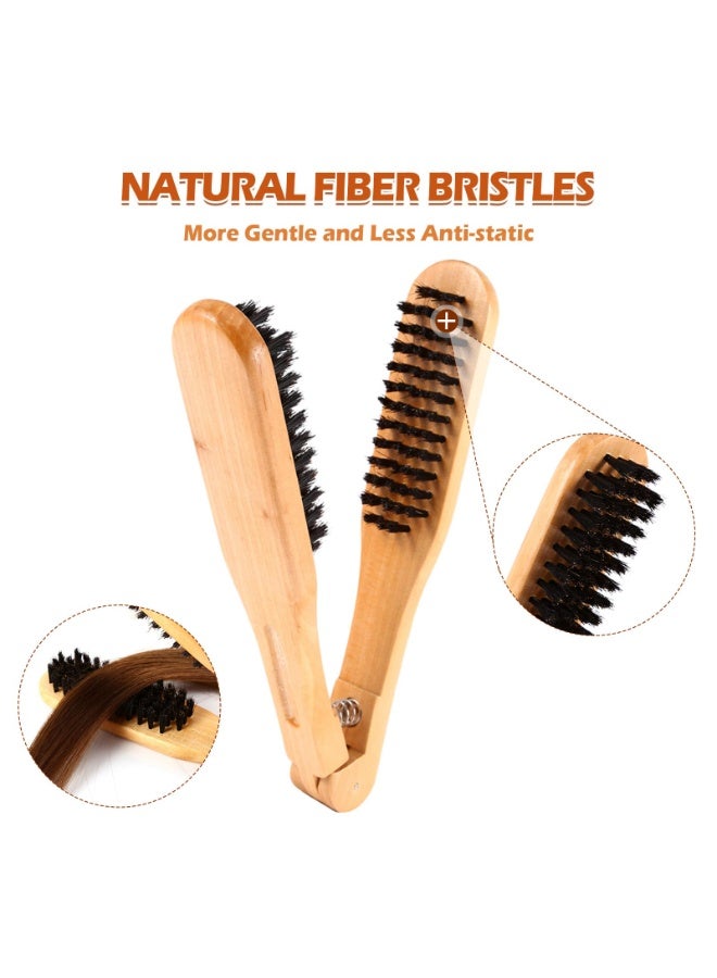 Wooden Hair Straightening Brush Comb, Double Sided Bristle Brush, Clamp Hair Straightenner for Smoothing and Straightening, Professional Hairdressing Anti-static Comb - Image 2