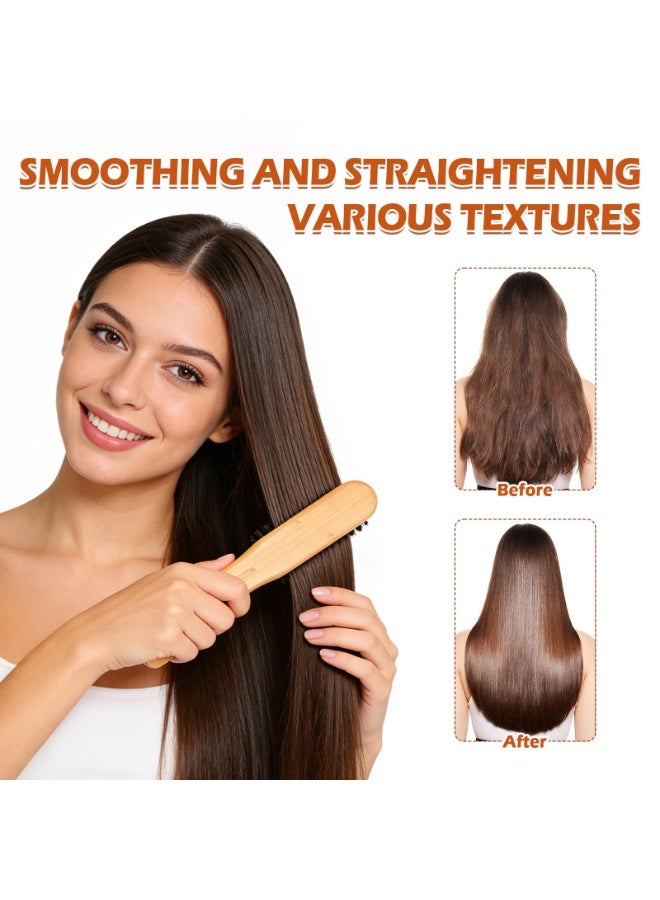 Wooden Hair Straightening Brush Comb, Double Sided Bristle Brush, Clamp Hair Straightenner for Smoothing and Straightening, Professional Hairdressing Anti-static Comb - Image 3