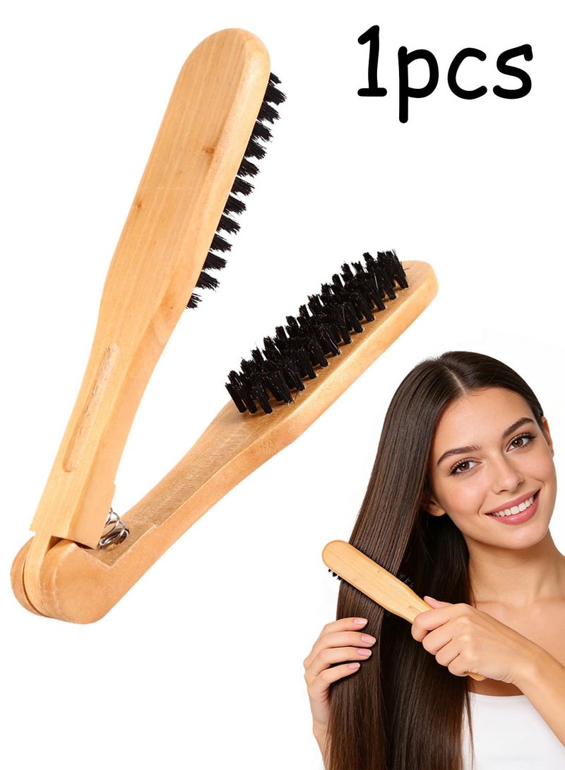 Wooden Hair Straightening Brush Comb, Double Sided Bristle Brush, Clamp Hair Straightenner for Smoothing and Straightening, Professional Hairdressing Anti-static Comb - Image 1
