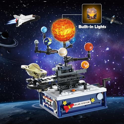 CUBIMANA Solar System Building Sets with Light Rotatable Space Exploration Building Toys with 9 Planets Rocket Sets Science Astronomy Educational Gifts for Boys Girls Age 8 Years Old Kids775 PCS - Image 5