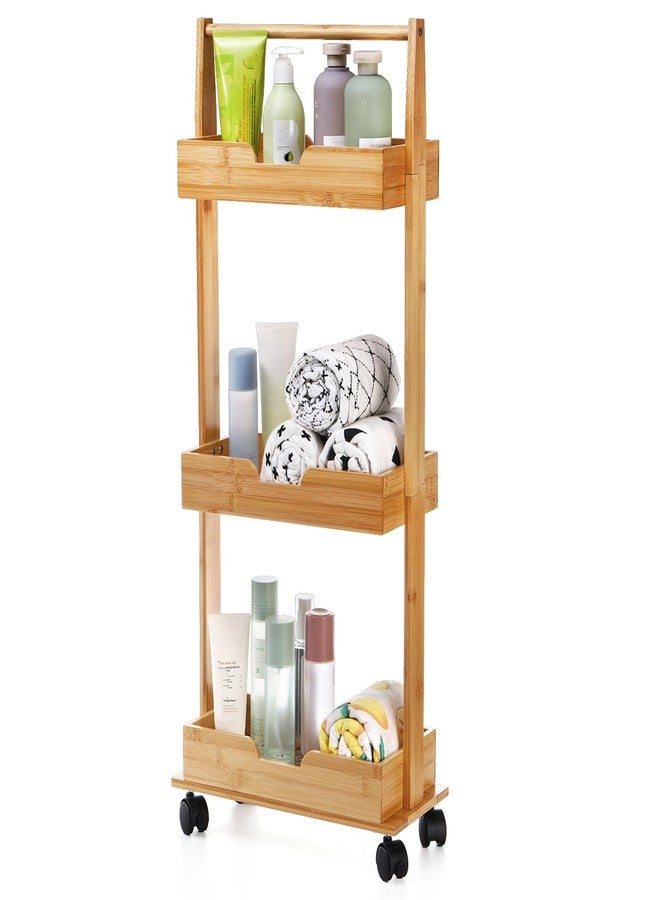 Lyellfe 3 Tire Shower Caddy Stand, Bamboo Shower Floor Organizer Corner with Sliding Wheels, Bathroom Caddy Shelf Rack for Bathtub, Office, Kitchen - Image 1