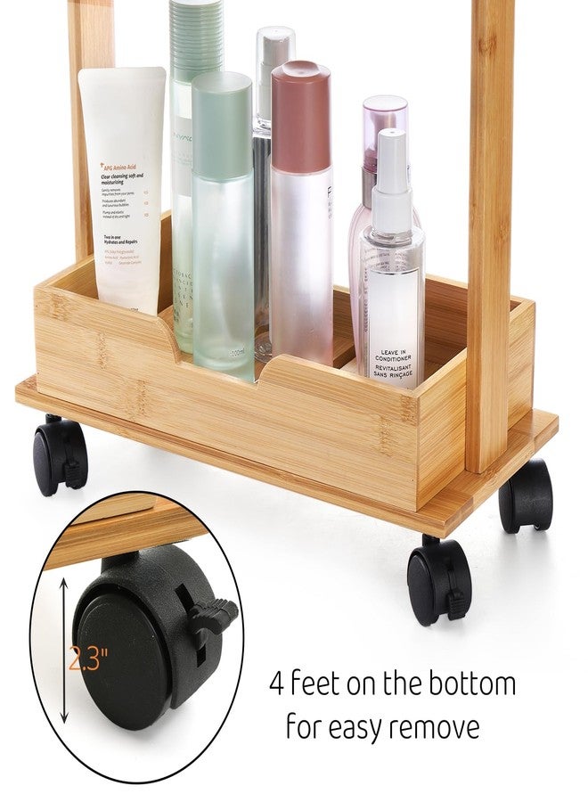 Lyellfe 3 Tire Shower Caddy Stand, Bamboo Shower Floor Organizer Corner with Sliding Wheels, Bathroom Caddy Shelf Rack for Bathtub, Office, Kitchen - Image 2