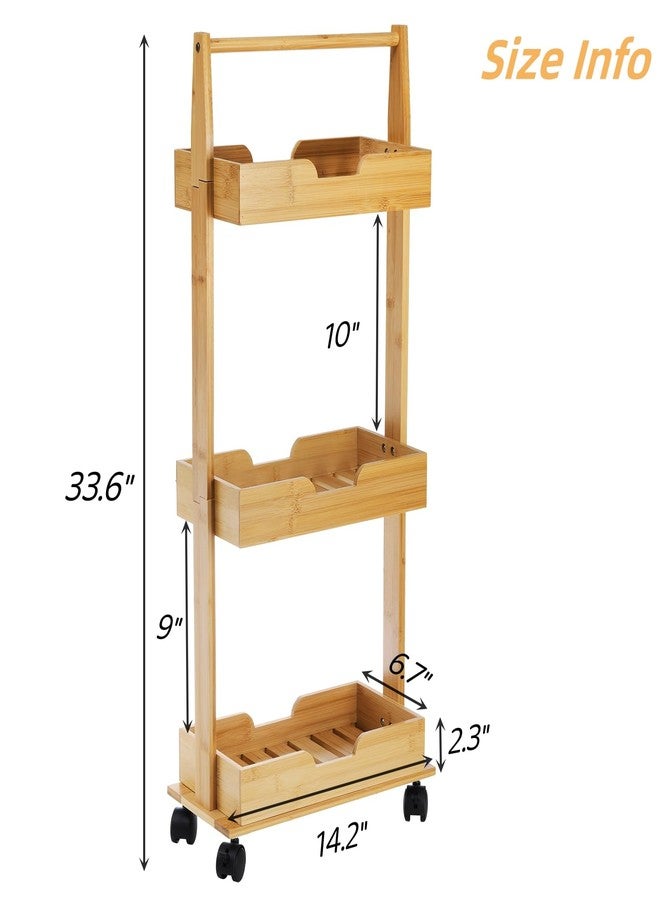 Lyellfe 3 Tire Shower Caddy Stand, Bamboo Shower Floor Organizer Corner with Sliding Wheels, Bathroom Caddy Shelf Rack for Bathtub, Office, Kitchen - Image 3