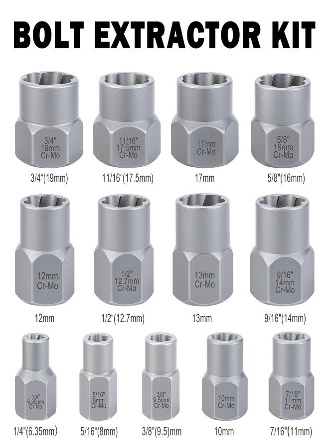 GRLCOOD Bolt Extractor Kit, 14 PCS Impact Bolt & Nut Remover Set with 3/8 Inch Adapter, Upgrade Stripped Bolt Extractor Socket Set with Portable Tool Box, Easy Out for Rusted, Damaged, Round Bolt Nuts Screws - Image 4