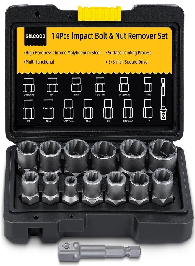 GRLCOOD Bolt Extractor Kit, 14 PCS Impact Bolt & Nut Remover Set with 3/8 Inch Adapter, Upgrade Stripped Bolt Extractor Socket Set with Portable Tool Box, Easy Out for Rusted, Damaged, Round Bolt Nuts Screws - Image 1