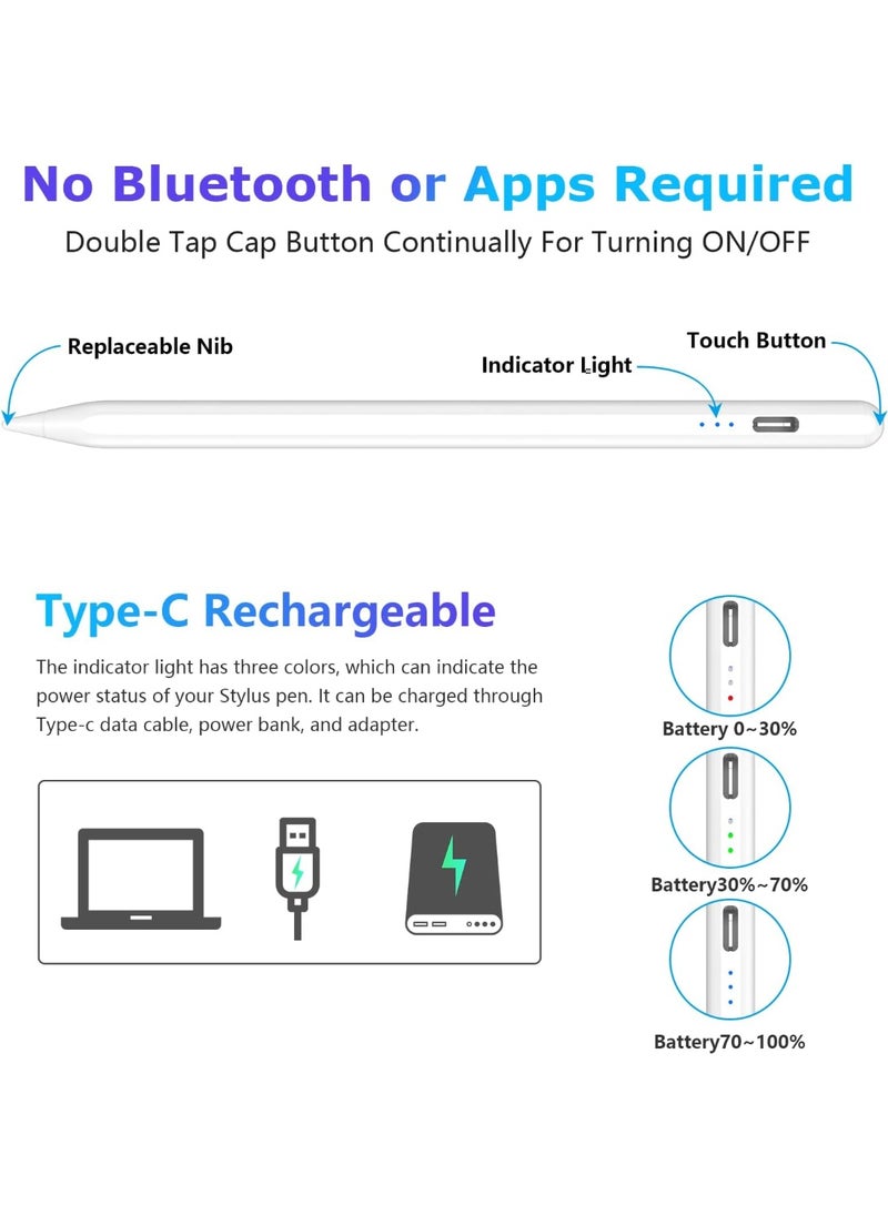 Generic - Stylus Pen for Android Devices – Precision Capacitive Pencil for Samsung, Huawei & More – Rechargeable with 2 Tips, Magnetic Design, White - Image 1