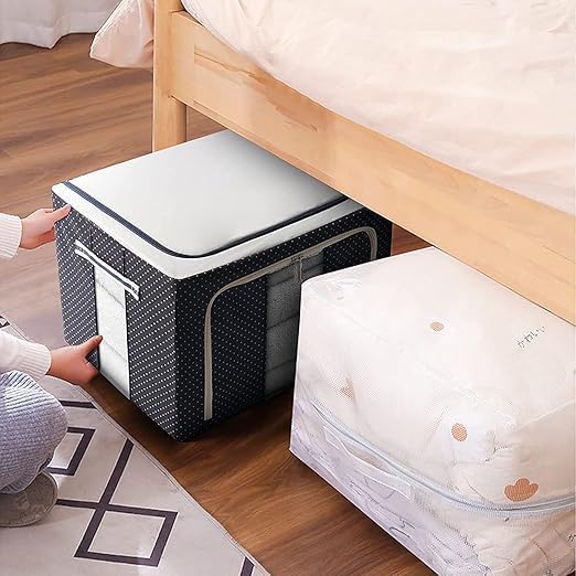 J&UNIQUE JUNIQUE Foldable 66L Cloth Storage Bags Organizer Container Foldable Metal Frame Basket with Clear Window Carry Handles Sturdy Zipper for Closet Bedding Bag Alloy SteelMetal - Image 4
