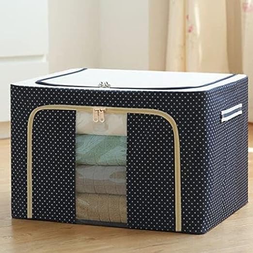 J&UNIQUE JUNIQUE Foldable 66L Cloth Storage Bags Organizer Container Foldable Metal Frame Basket with Clear Window Carry Handles Sturdy Zipper for Closet Bedding Bag Alloy SteelMetal - Image 1