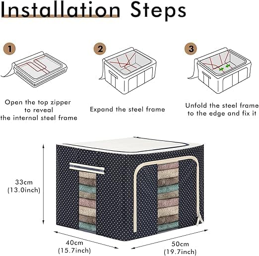 J&UNIQUE JUNIQUE Foldable 66L Cloth Storage Bags Organizer Container Foldable Metal Frame Basket with Clear Window Carry Handles Sturdy Zipper for Closet Bedding Bag Alloy SteelMetal - Image 3