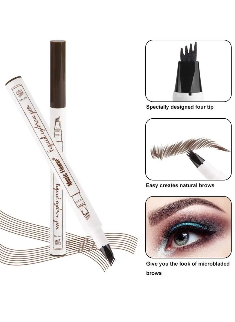 Music Flower - Liquid Eyebrow Pen Eyebrow Pencil Waterproof Smudge Proof Long Lasting Fine Sketch Brow Pen with 4 Micro Fork Tip Liquid Tattoo Microblading Eyebrow Pen Brow Ink Gel Dark Grey 03 - Image 1