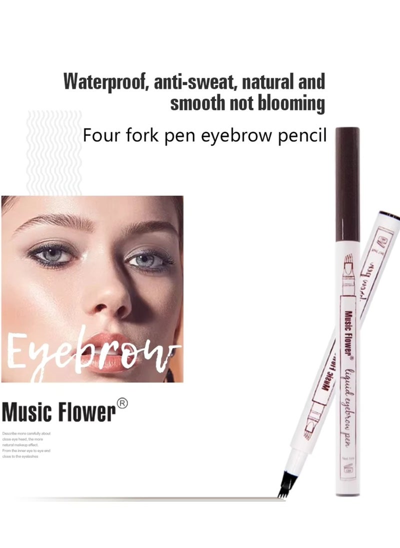 Music Flower Liquid Eyebrow Pen Eyebrow Pencil Waterproof Smudge Proof Long Lasting Fine Sketch Brow Pen with 4 Micro Fork Tip Liquid Tattoo Microblading Eyebrow Pen Brow Ink Gel Dark Grey 03  - Image 3